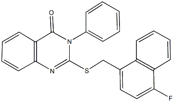 2-{[(4-fluoro-1-naphthyl)methyl]sulfanyl}-3-phenyl-4(3H)-quinazolinone 구조식 이미지