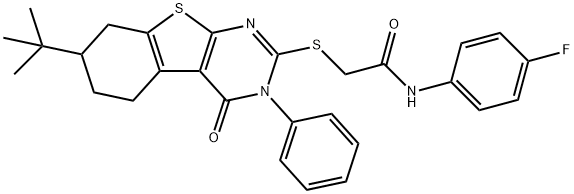 2-[(7-tert-butyl-4-oxo-3-phenyl-3,4,5,6,7,8-hexahydro[1]benzothieno[2,3-d]pyrimidin-2-yl)sulfanyl]-N-(4-fluorophenyl)acetamide Structure