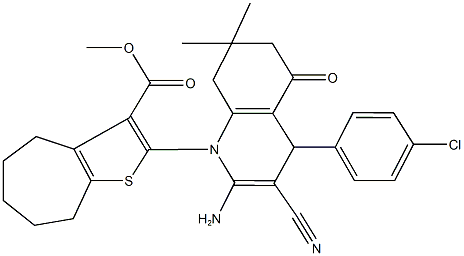 methyl 2-(2-amino-4-(4-chlorophenyl)-3-cyano-7,7-dimethyl-5-oxo-5,6,7,8-tetrahydro-1(4H)-quinolinyl)-5,6,7,8-tetrahydro-4H-cyclohepta[b]thiophene-3-carboxylate Structure