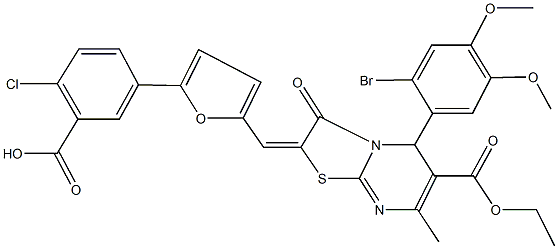 5-{5-[(5-(2-bromo-4,5-dimethoxyphenyl)-6-(ethoxycarbonyl)-7-methyl-3-oxo-5H-[1,3]thiazolo[3,2-a]pyrimidin-2(3H)-ylidene)methyl]-2-furyl}-2-chlorobenzoic acid Structure