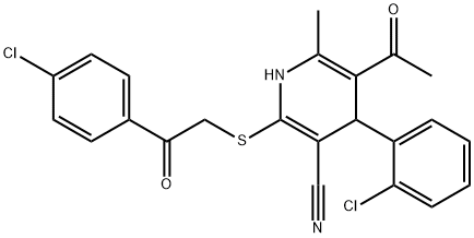 5-acetyl-4-(2-chlorophenyl)-2-{[2-(4-chlorophenyl)-2-oxoethyl]sulfanyl}-6-methyl-1,4-dihydro-3-pyridinecarbonitrile Structure