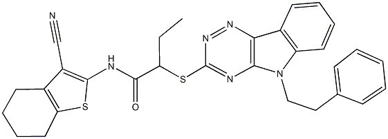 N-(3-cyano-4,5,6,7-tetrahydro-1-benzothien-2-yl)-2-{[5-(2-phenylethyl)-5H-[1,2,4]triazino[5,6-b]indol-3-yl]sulfanyl}butanamide Structure