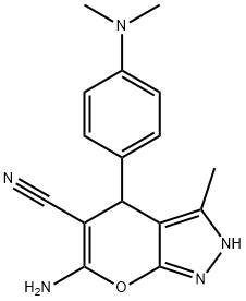 6-amino-4-[4-(dimethylamino)phenyl]-3-methyl-1,4-dihydropyrano[2,3-c]pyrazole-5-carbonitrile Structure