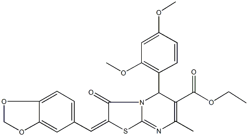 ethyl 2-(1,3-benzodioxol-5-ylmethylene)-5-(2,4-dimethoxyphenyl)-7-methyl-3-oxo-2,3-dihydro-5H-[1,3]thiazolo[3,2-a]pyrimidine-6-carboxylate 구조식 이미지