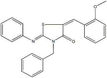 3-benzyl-5-(2-methoxybenzylidene)-2-(phenylimino)-1,3-thiazolidin-4-one 구조식 이미지