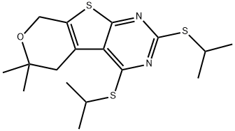 2,4-bis(isopropylsulfanyl)-6,6-dimethyl-5,8-dihydro-6H-pyrano[4',3':4,5]thieno[2,3-d]pyrimidine Structure