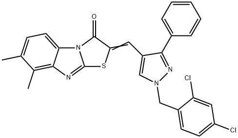 2-{[1-(2,4-dichlorobenzyl)-3-phenyl-1H-pyrazol-4-yl]methylene}-7,8-dimethyl[1,3]thiazolo[3,2-a]benzimidazol-3(2H)-one 구조식 이미지