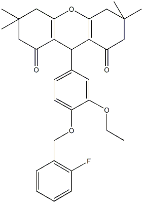 9-{3-ethoxy-4-[(2-fluorobenzyl)oxy]phenyl}-3,3,6,6-tetramethyl-3,4,5,6,7,9-hexahydro-1H-xanthene-1,8(2H)-dione Structure