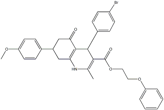 2-phenoxyethyl 4-(4-bromophenyl)-7-(4-methoxyphenyl)-2-methyl-5-oxo-1,4,5,6,7,8-hexahydro-3-quinolinecarboxylate Structure