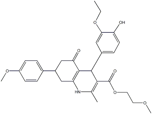 2-methoxyethyl 4-(3-ethoxy-4-hydroxyphenyl)-7-(4-methoxyphenyl)-2-methyl-5-oxo-1,4,5,6,7,8-hexahydro-3-quinolinecarboxylate 구조식 이미지