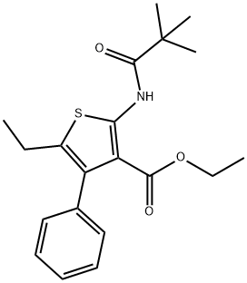 ethyl 2-[(2,2-dimethylpropanoyl)amino]-5-ethyl-4-phenyl-3-thiophenecarboxylate 구조식 이미지