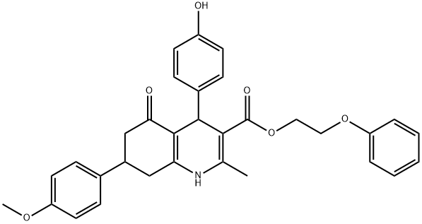 2-phenoxyethyl 4-(4-hydroxyphenyl)-7-(4-methoxyphenyl)-2-methyl-5-oxo-1,4,5,6,7,8-hexahydro-3-quinolinecarboxylate 구조식 이미지