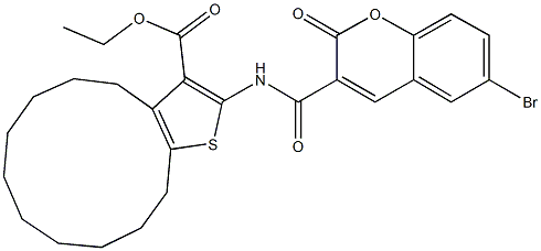ethyl 2-{[(6-bromo-2-oxo-2H-chromen-3-yl)carbonyl]amino}-4,5,6,7,8,9,10,11,12,13-decahydrocyclododeca[b]thiophene-3-carboxylate 구조식 이미지
