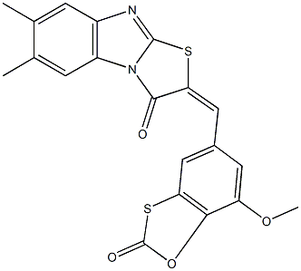 2-[(7-methoxy-2-oxo-1,3-benzoxathiol-5-yl)methylene]-6,7-dimethyl[1,3]thiazolo[3,2-a]benzimidazol-3(2H)-one Structure