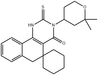 3-(2,2-dimethyltetrahydro-2H-pyran-4-yl)-2-thioxo-2,3,5,6-tetrahydro-4(1H)-oxospiro(benzo[h]quinazoline5,1'-cyclohexane) Structure