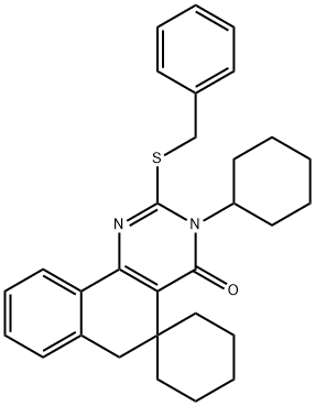 2-(benzylsulfanyl)-3-cyclohexyl-5,6-dihydrospiro(benzo[h]quinazoline-5,1'-cyclohexane)-4(3H)-one Structure