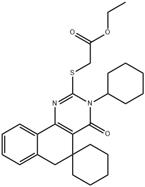 ethyl {[3-cyclohexyl-4-oxo-3,4,5,6-tetrahydrospiro(benzo[h]quinazoline-5,1'-cyclohexane)-2-yl]sulfanyl}acetate Structure