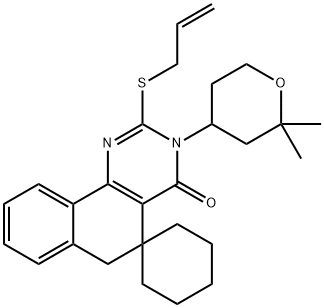 2-(allylsulfanyl)-3-(2,2-dimethyltetrahydro-2H-pyran-4-yl)-5,6-dihydrospiro(benzo[h]quinazoline-5,1'-cyclohexane)-4(3H)-one 구조식 이미지