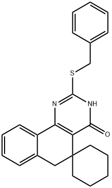 2-(benzylsulfanyl)-5,6-dihydrospiro(benzo[h]quinazoline-5,1'-cyclohexane)-4(3H)-one Structure