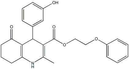 2-phenoxyethyl 4-(3-hydroxyphenyl)-2-methyl-5-oxo-1,4,5,6,7,8-hexahydro-3-quinolinecarboxylate Structure
