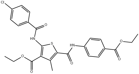 ethyl 2-[(4-chlorobenzoyl)amino]-5-{[4-(ethoxycarbonyl)anilino]carbonyl}-4-methyl-3-thiophenecarboxylate 구조식 이미지