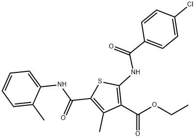 ethyl 2-[(4-chlorobenzoyl)amino]-4-methyl-5-(2-toluidinocarbonyl)-3-thiophenecarboxylate 구조식 이미지