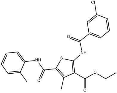 ethyl 2-[(3-chlorobenzoyl)amino]-4-methyl-5-(2-toluidinocarbonyl)-3-thiophenecarboxylate 구조식 이미지