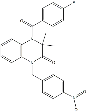 4-(4-fluorobenzoyl)-1-{4-nitrobenzyl}-3,3-dimethyl-3,4-dihydro-2(1H)-quinoxalinone 구조식 이미지