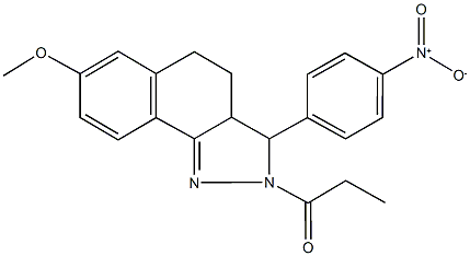 3-{4-nitrophenyl}-7-methoxy-2-propionyl-3,3a,4,5-tetrahydro-2H-benzo[g]indazole 구조식 이미지