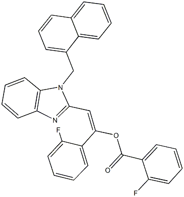 1-(2-fluorophenyl)-2-[1-(1-naphthylmethyl)-1H-benzimidazol-2-yl]vinyl 2-fluorobenzoate 구조식 이미지