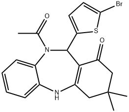 10-acetyl-11-(5-bromo-2-thienyl)-3,3-dimethyl-2,3,4,5,10,11-hexahydro-1H-dibenzo[b,e][1,4]diazepin-1-one 구조식 이미지