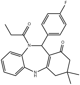 11-(4-fluorophenyl)-3,3-dimethyl-10-propionyl-2,3,4,5,10,11-hexahydro-1H-dibenzo[b,e][1,4]diazepin-1-one Structure