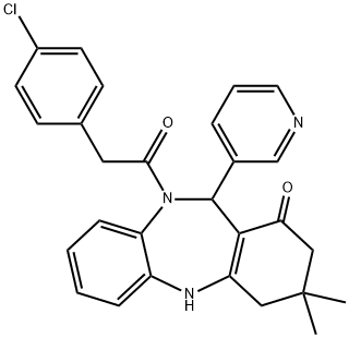 10-[(4-chlorophenyl)acetyl]-3,3-dimethyl-11-(3-pyridinyl)-2,3,4,5,10,11-hexahydro-1H-dibenzo[b,e][1,4]diazepin-1-one Structure