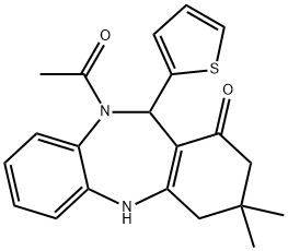 10-acetyl-3,3-dimethyl-11-(2-thienyl)-2,3,4,5,10,11-hexahydro-1H-dibenzo[b,e][1,4]diazepin-1-one Structure