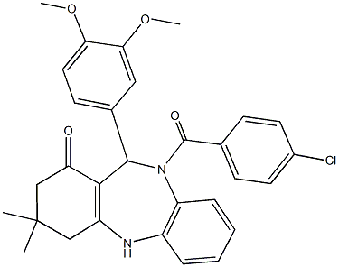 10-(4-chlorobenzoyl)-11-(3,4-dimethoxyphenyl)-3,3-dimethyl-2,3,4,5,10,11-hexahydro-1H-dibenzo[b,e][1,4]diazepin-1-one Structure