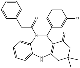 11-(3-chlorophenyl)-3,3-dimethyl-10-(phenylacetyl)-2,3,4,5,10,11-hexahydro-1H-dibenzo[b,e][1,4]diazepin-1-one 구조식 이미지