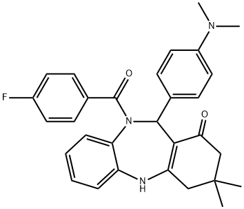 11-[4-(dimethylamino)phenyl]-10-(4-fluorobenzoyl)-3,3-dimethyl-2,3,4,5,10,11-hexahydro-1H-dibenzo[b,e][1,4]diazepin-1-one 구조식 이미지