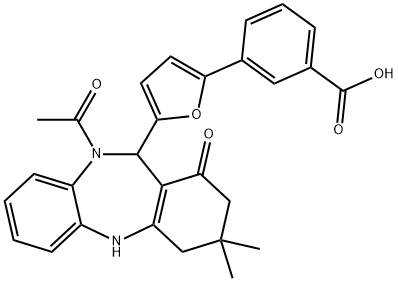 3-[5-(10-acetyl-3,3-dimethyl-1-oxo-2,3,4,5,10,11-hexahydro-1H-dibenzo[b,e][1,4]diazepin-11-yl)-2-furyl]benzoic acid 구조식 이미지