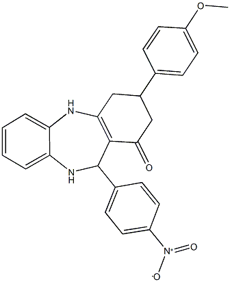 11-{4-nitrophenyl}-3-(4-methoxyphenyl)-2,3,4,5,10,11-hexahydro-1H-dibenzo[b,e][1,4]diazepin-1-one 구조식 이미지