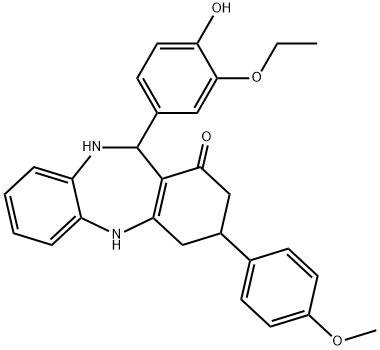 11-(3-ethoxy-4-hydroxyphenyl)-3-(4-methoxyphenyl)-2,3,4,5,10,11-hexahydro-1H-dibenzo[b,e][1,4]diazepin-1-one Structure