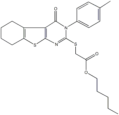 pentyl {[3-(4-methylphenyl)-4-oxo-3,4,5,6,7,8-hexahydro[1]benzothieno[2,3-d]pyrimidin-2-yl]sulfanyl}acetate 구조식 이미지