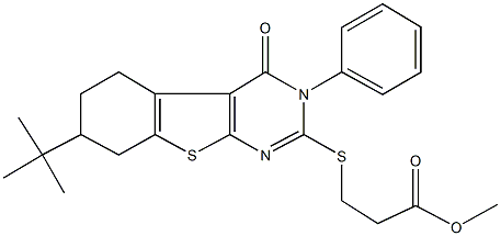 methyl 3-[(7-tert-butyl-4-oxo-3-phenyl-3,4,5,6,7,8-hexahydro[1]benzothieno[2,3-d]pyrimidin-2-yl)sulfanyl]propanoate Structure