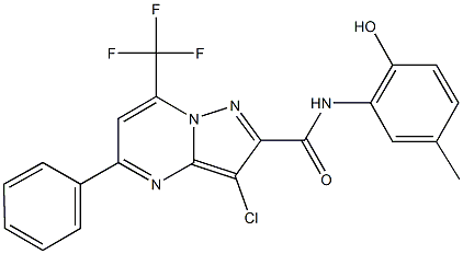 3-chloro-N-(2-hydroxy-5-methylphenyl)-5-phenyl-7-(trifluoromethyl)pyrazolo[1,5-a]pyrimidine-2-carboxamide Structure