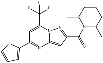 2-[(2,6-dimethyl-1-piperidinyl)carbonyl]-5-(2-furyl)-7-(trifluoromethyl)pyrazolo[1,5-a]pyrimidine 구조식 이미지