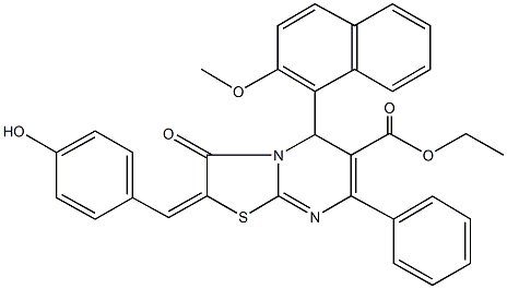 ethyl 2-(4-hydroxybenzylidene)-5-(2-methoxy-1-naphthyl)-3-oxo-7-phenyl-2,3-dihydro-5H-[1,3]thiazolo[3,2-a]pyrimidine-6-carboxylate Structure