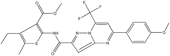 methyl 4-ethyl-2-({[5-(4-methoxyphenyl)-7-(trifluoromethyl)pyrazolo[1,5-a]pyrimidin-2-yl]carbonyl}amino)-5-methyl-3-thiophenecarboxylate Structure