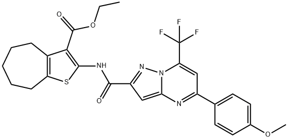 ethyl 2-({[5-(4-methoxyphenyl)-7-(trifluoromethyl)pyrazolo[1,5-a]pyrimidin-2-yl]carbonyl}amino)-5,6,7,8-tetrahydro-4H-cyclohepta[b]thiophene-3-carboxylate Structure