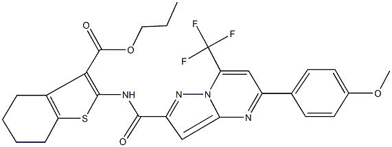 propyl 2-({[5-(4-methoxyphenyl)-7-(trifluoromethyl)pyrazolo[1,5-a]pyrimidin-2-yl]carbonyl}amino)-4,5,6,7-tetrahydro-1-benzothiophene-3-carboxylate Structure