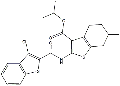 isopropyl 2-{[(3-chloro-1-benzothien-2-yl)carbonyl]amino}-6-methyl-4,5,6,7-tetrahydro-1-benzothiophene-3-carboxylate 구조식 이미지