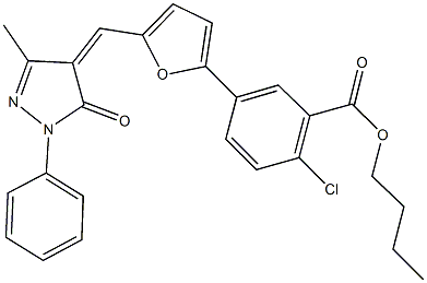 butyl 2-chloro-5-{5-[(3-methyl-5-oxo-1-phenyl-1,5-dihydro-4H-pyrazol-4-ylidene)methyl]-2-furyl}benzoate Structure